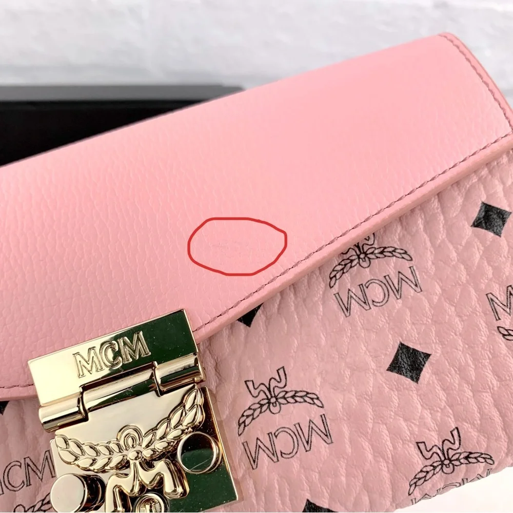 NEW! MCM Visetos Pink Diamond Pattern Tracy Wallet Chain Crossbody Bag $550 - Picture 7 of 16